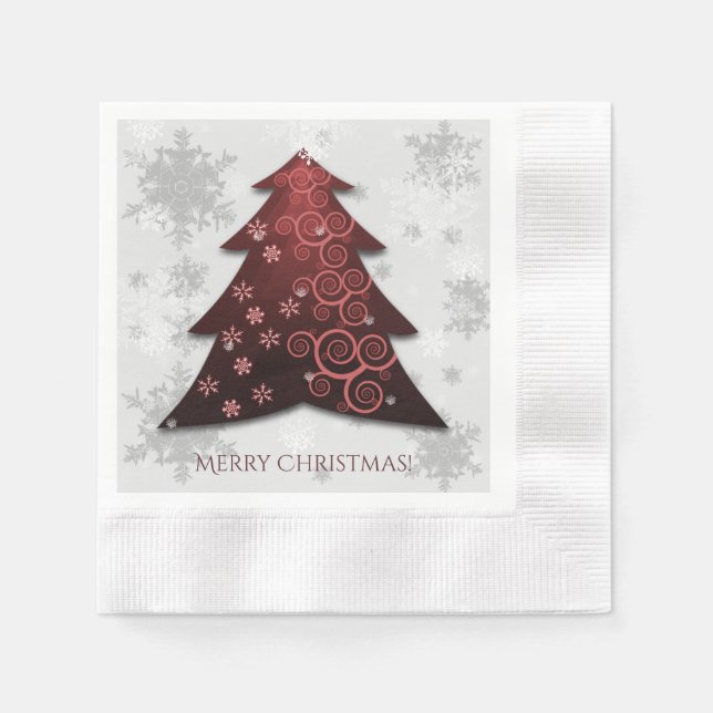 Red Festive Christmas Tree Paper Napkin (Front)