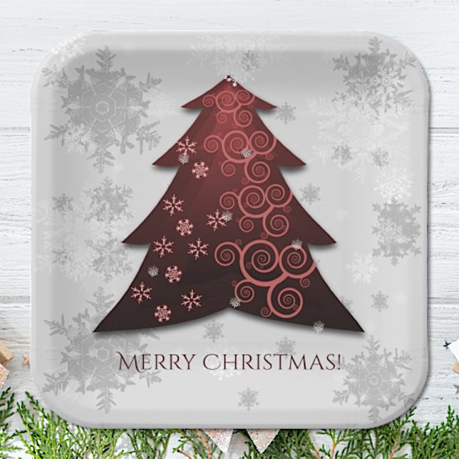 Red Festive Christmas Tree Paper Plate (Red Festive Christmas Tree Paper Plates)