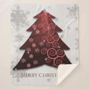 Red Festive Christmas Tree Sherpa Blanket