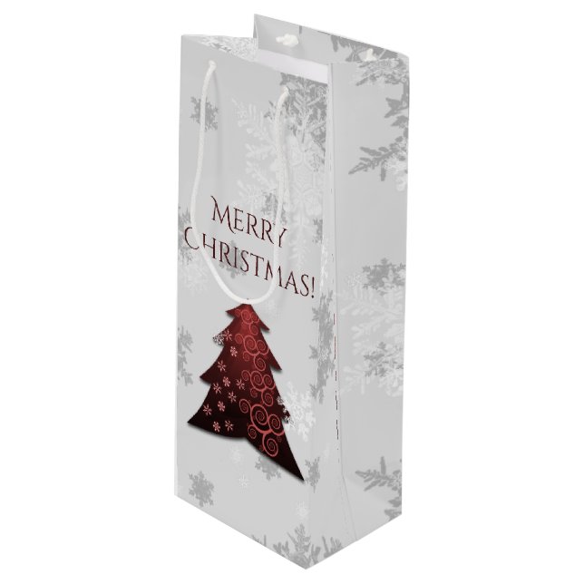 Red Festive Christmas Tree Wine Gift Bag (Front Angled)