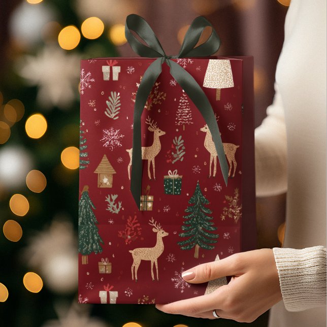 Red Festive Christmas Whimsical Pattern Gift Bag  (Creator Uploaded)
