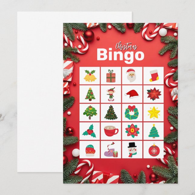Red Festive Fun Christmas Bingo Card  (Front/Back)