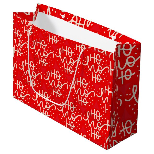 Red Festive Ho Ho Ho Christmas Holiday Large Gift Bag (Front Angled)