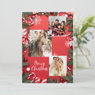 Red Festive Merry Christmas Holiday Photo Collage Invitation