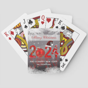 Red Festive Merry Christmas New Year 2024 Playing Cards
