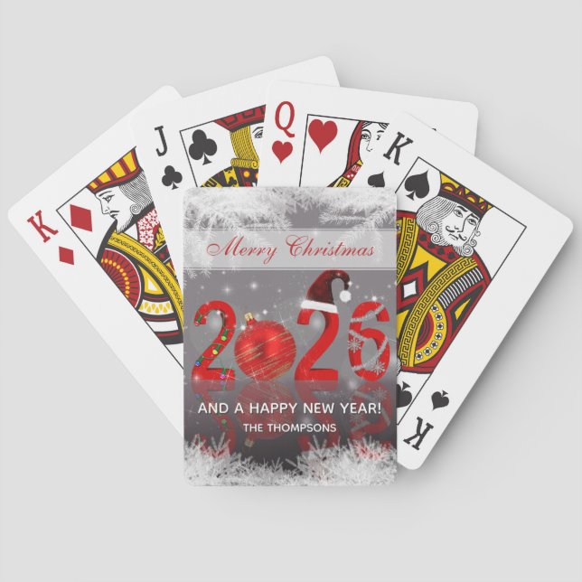 Red Festive Merry Christmas New Year 2026 Playing Cards (Back)