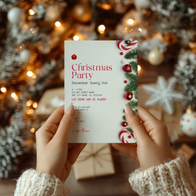 Red Festive Minimalistic Christmas Party Invitation (Creator Uploaded)