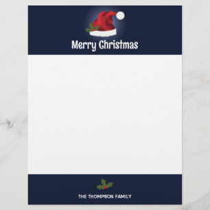 Red Festive Santa Hat On Blue With Custom Text Letterhead