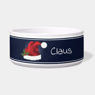 Red Festive Santa Hat On Blue With Pet's Own Name