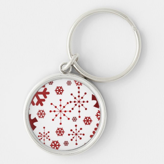 Red Festive Snowflakes Keychain (Front)