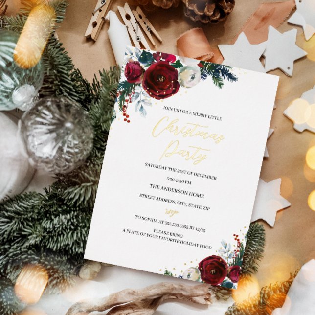 Red Festive Watercolor Foliage Christmas Party (Creator Uploaded)