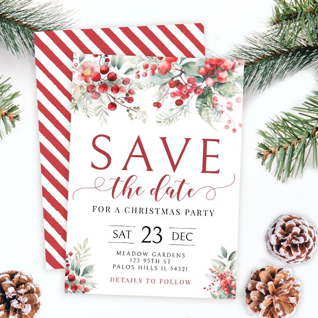 Red festive winter berries Save The Date Christmas Invitation (Creator Uploaded)