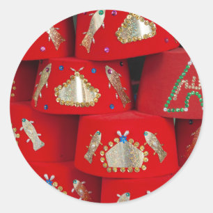 Red Fez Hats At Market Classic Round Sticker
