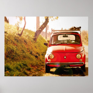 Red Fiat 500, Cinquecento, in Italy Poster