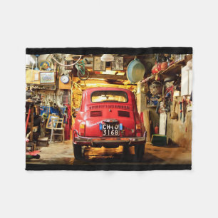 Red Fiat 500, Italy, Fleece Blanket vintage car