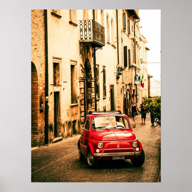 Red Fiat 500 Poster, vintage cinquecento, Italy Poster (Front)