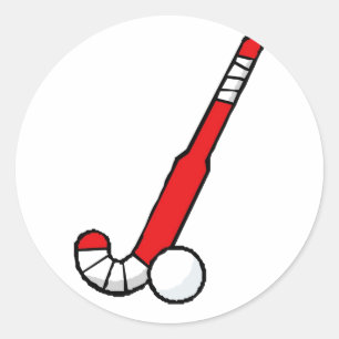 Red Field Hockey Stick Classic Round Sticker