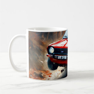 Red Fiesta Rally Car: Racing Through Wooded Stage Coffee Mug