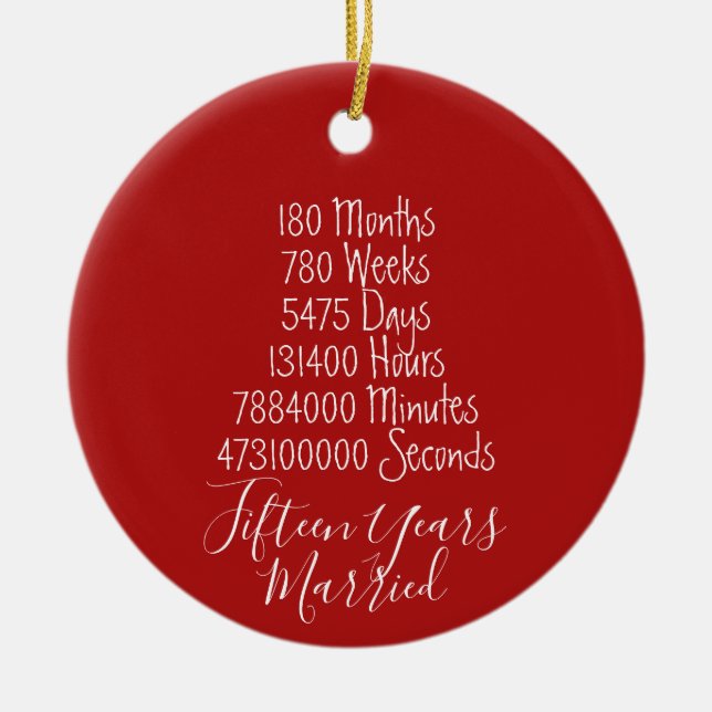 Red Fifteenth Anniversary 15th Ceramic Ornament (Front)