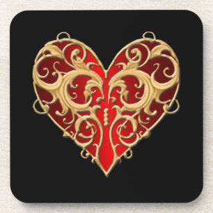 Red Filigree Heart Coasters