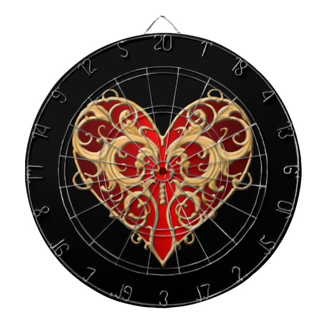 Red Filigree Heart Dart Board (Front)