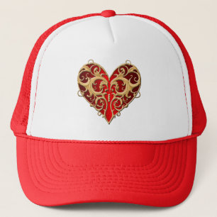 Red Filigree Heart Hat