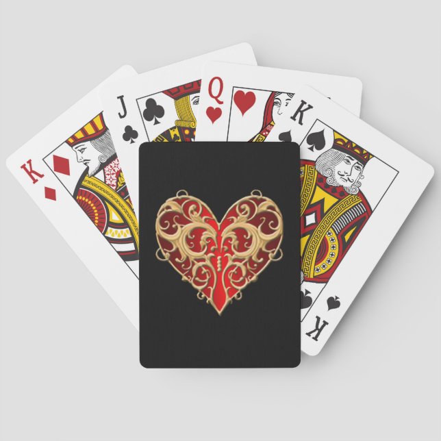 Red Filigree Heart Playing Cards (Back)