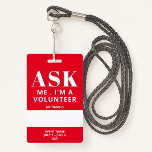 Red Fill In Name Volunteer Badge