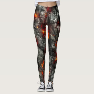 Red fire, black stone fantastic abstract texture leggings