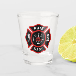 Red Fire Department Firefighter Badge Shot Glass