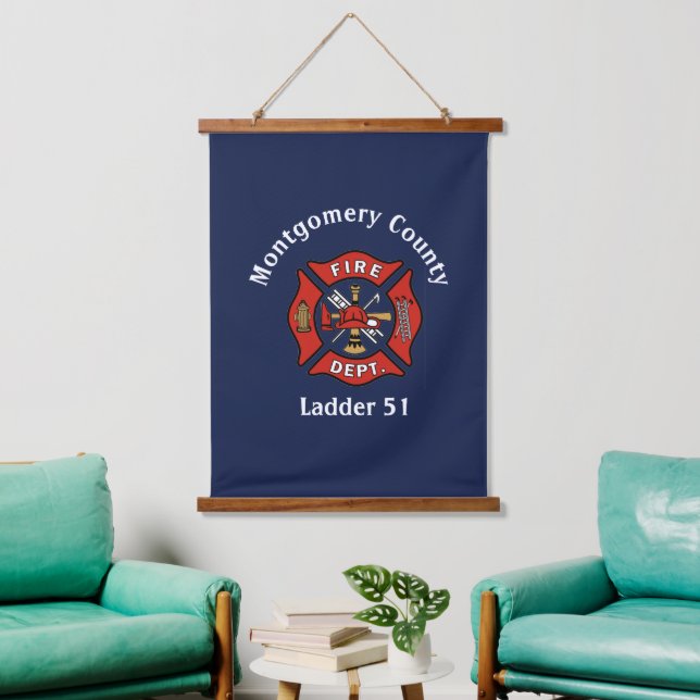 Red Fire Department Logo Custom  Hanging Tapestry (Living Room)