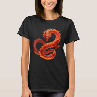 Red Fire Dragon Art | Mythical Flame Dragon Design T-Shirt