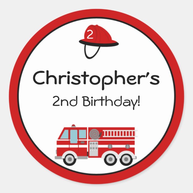 Red Fire Engine and Hat Birthday Stickers (Front)