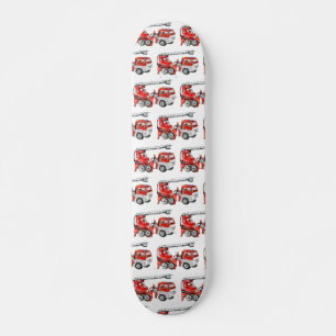 Red fire engine, fire truck illustration skateboard