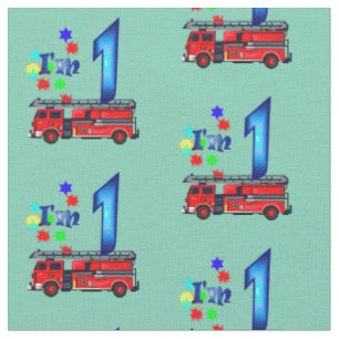 Red fire engine kids 1st birthday fabric