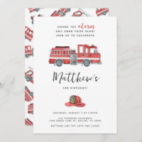 Red Fire Engine Truck Birthday Party Invitation
