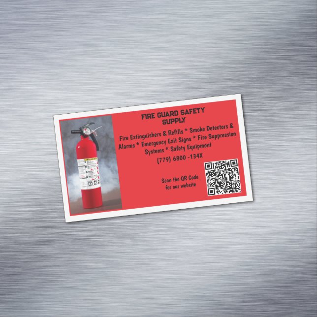 Red Fire Extinguisher Fire Safety   Magnetic Business Card (In Situ)