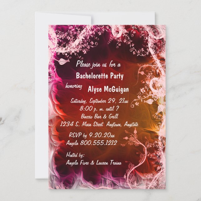 Red Fire Floral Bachelorette Party Invitation (Front)