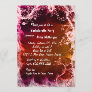 Red Fire Floral Bachelorette Party Invitation
