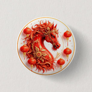 Red Fire Horse – 2026 New Year Celebration Design  1 Inch Round Button