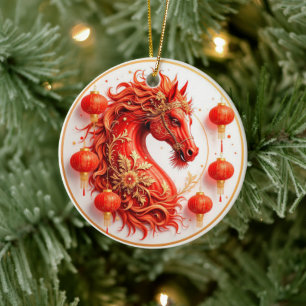Red Fire Horse – 2026 New Year Celebration Design Ceramic Ornament