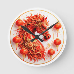 Red Fire Horse – 2026 New Year Celebration Design  Round Clock