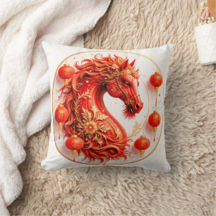 Red Fire Horse – 2026 New Year Celebration Design  Throw Pillow