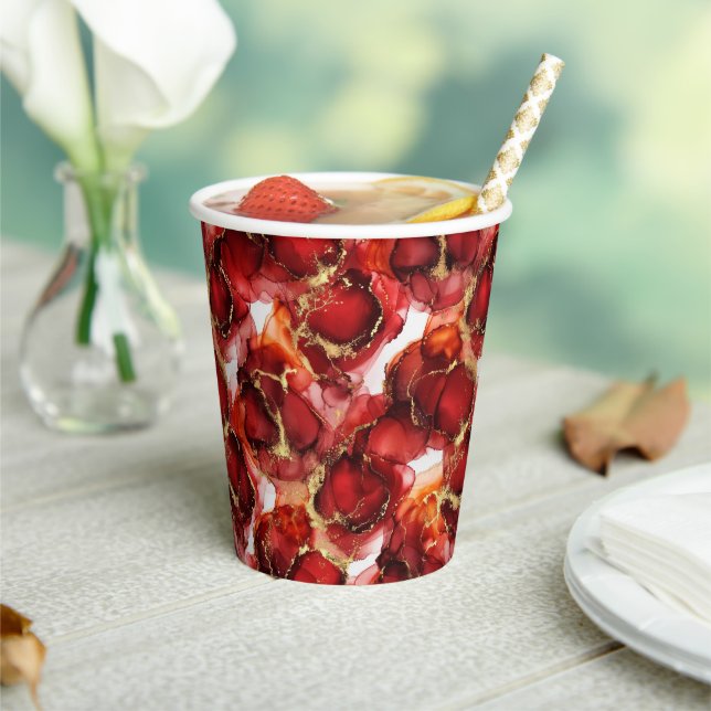 Red Fire Pattern Paper Cups (Insitu)