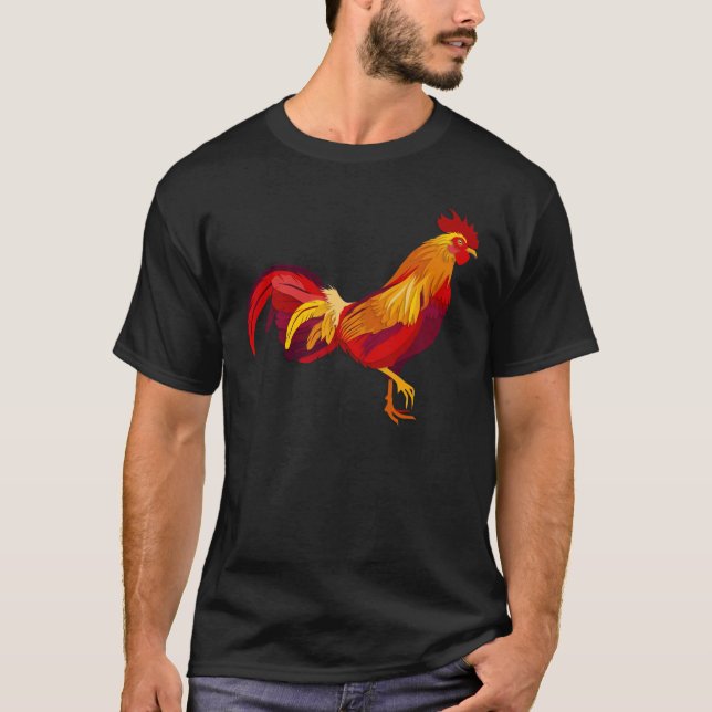 red fire rooster in paper cut style. T-Shirt (Front)