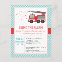 Red Fire Truck Baby Shower Party Invitation