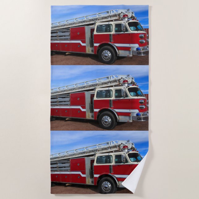 Red Fire Truck Beach Towel (Front)