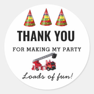 Red Fire Truck Birthday Party Classic Round Sticker