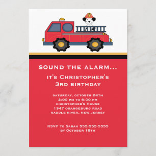 Red Fire Truck Birthday Party Invitation