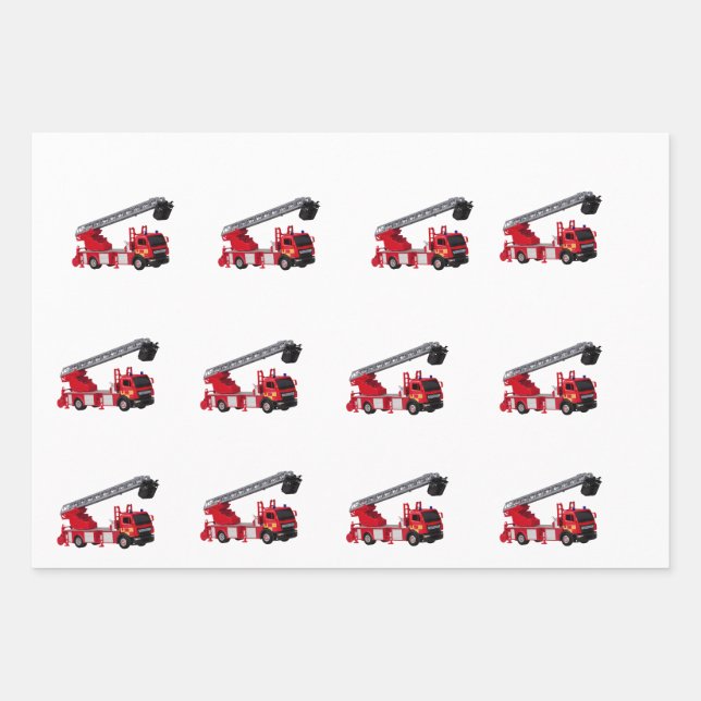  Red Fire Truck Birthday Party Wrapping Paper Sheet (Front)
